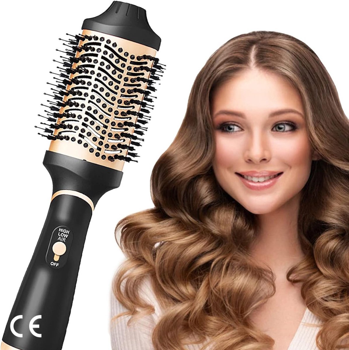 Professional 5-in-1 Hot Air Brush with Titanium Coating - 1000W, Negative Ions, 3 Temperatures, 2 Airflow Settings - Hair Dryer Brush, Hair Dryer, Brush, and Styling Brush in one