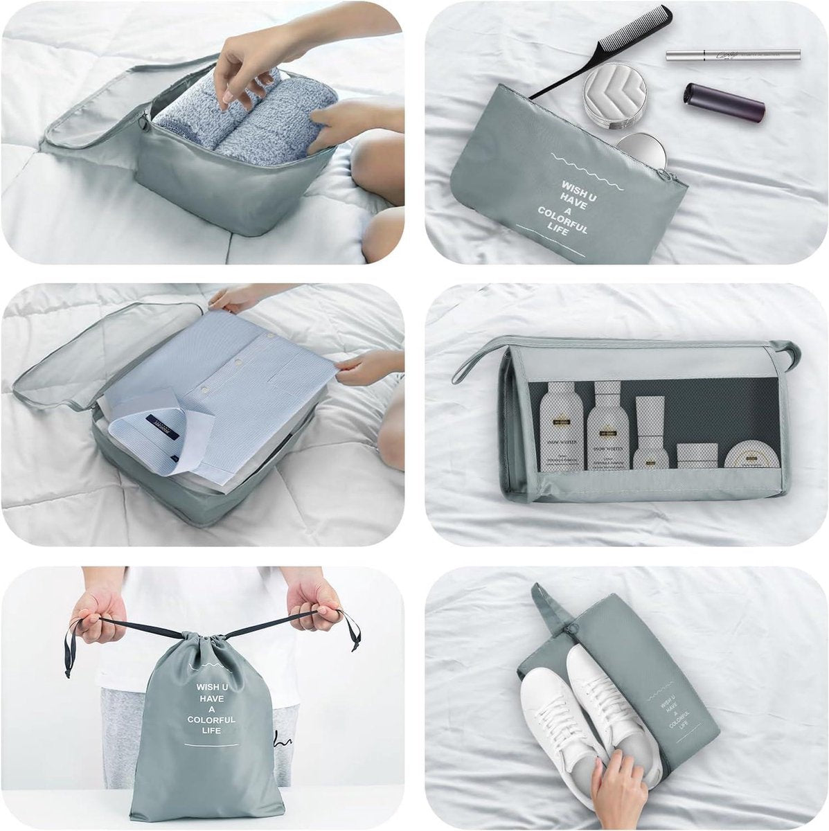 Packing cubes voor koffer - 9 stuks - reisbagage-organizers - rugzak - waterdicht - reisbenodigdheden - reisaccessoires - grijs Rugzakorganizer