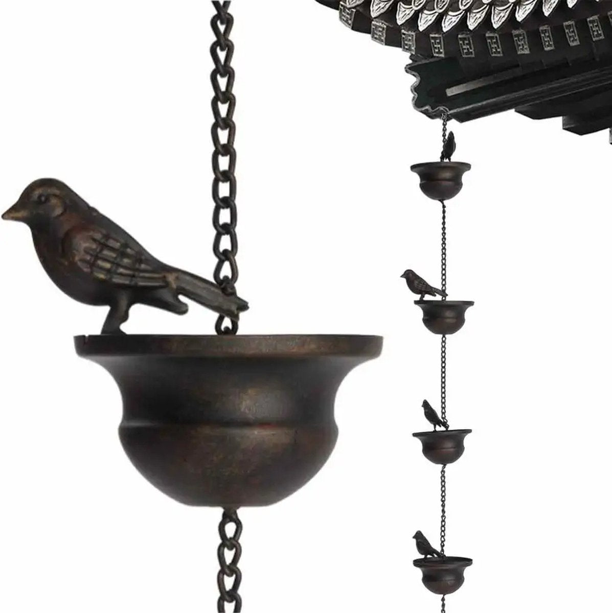 ShopEighty8 - Rain Chain - Metal Chain - Rain Catcher - Gutter Decoration - Bird Rain Chain - Balcony Decoration - Gift Idea - Waterfall Effect - 2.4 M Long - Bronze Finish