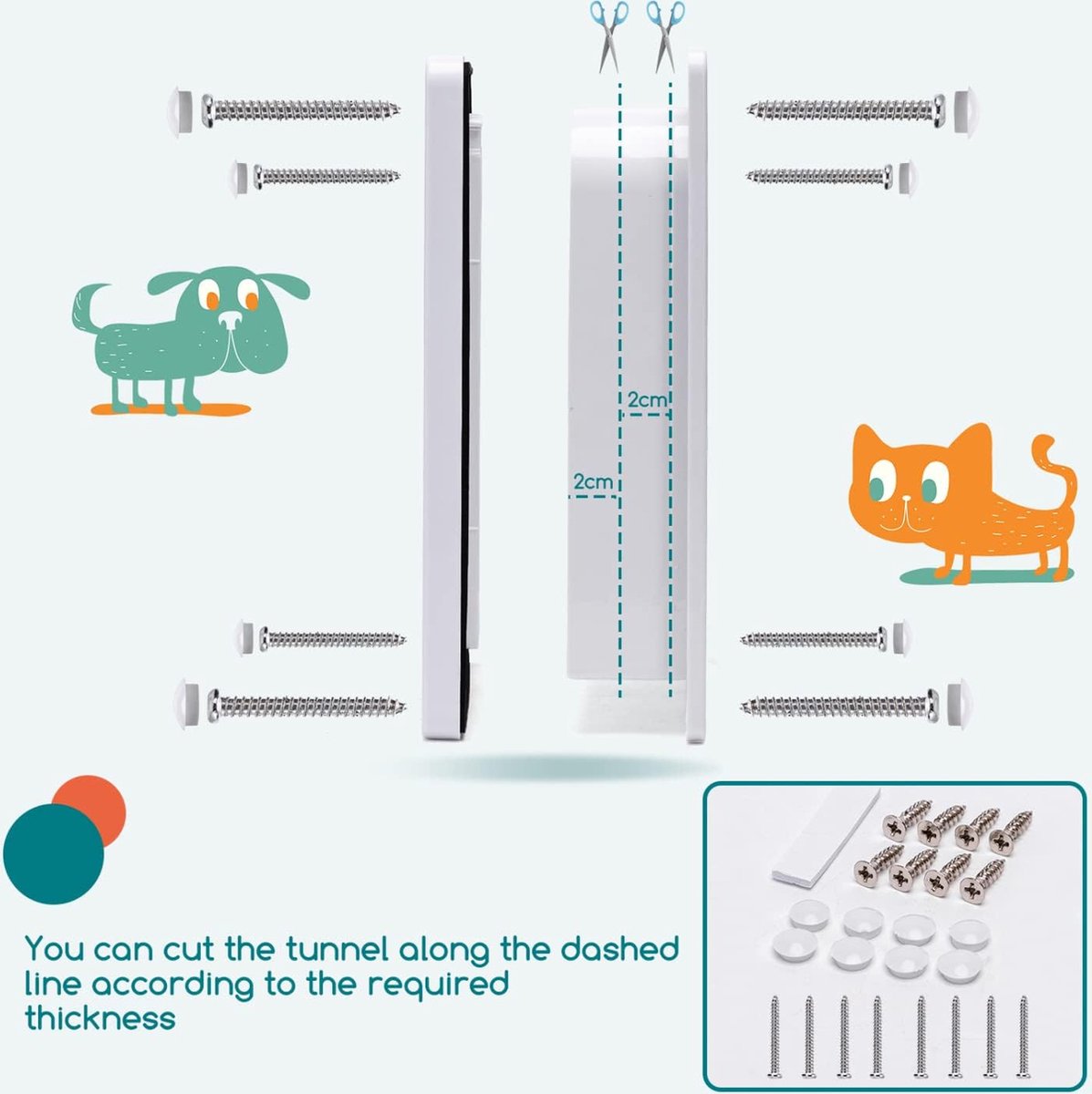 Kattenluik Hondenluik 4-weg magneetsluiting voor katten Hondenluik Kattenluik Huisdierluik Binnendeur voor katten en kleine honden (wit, XL)