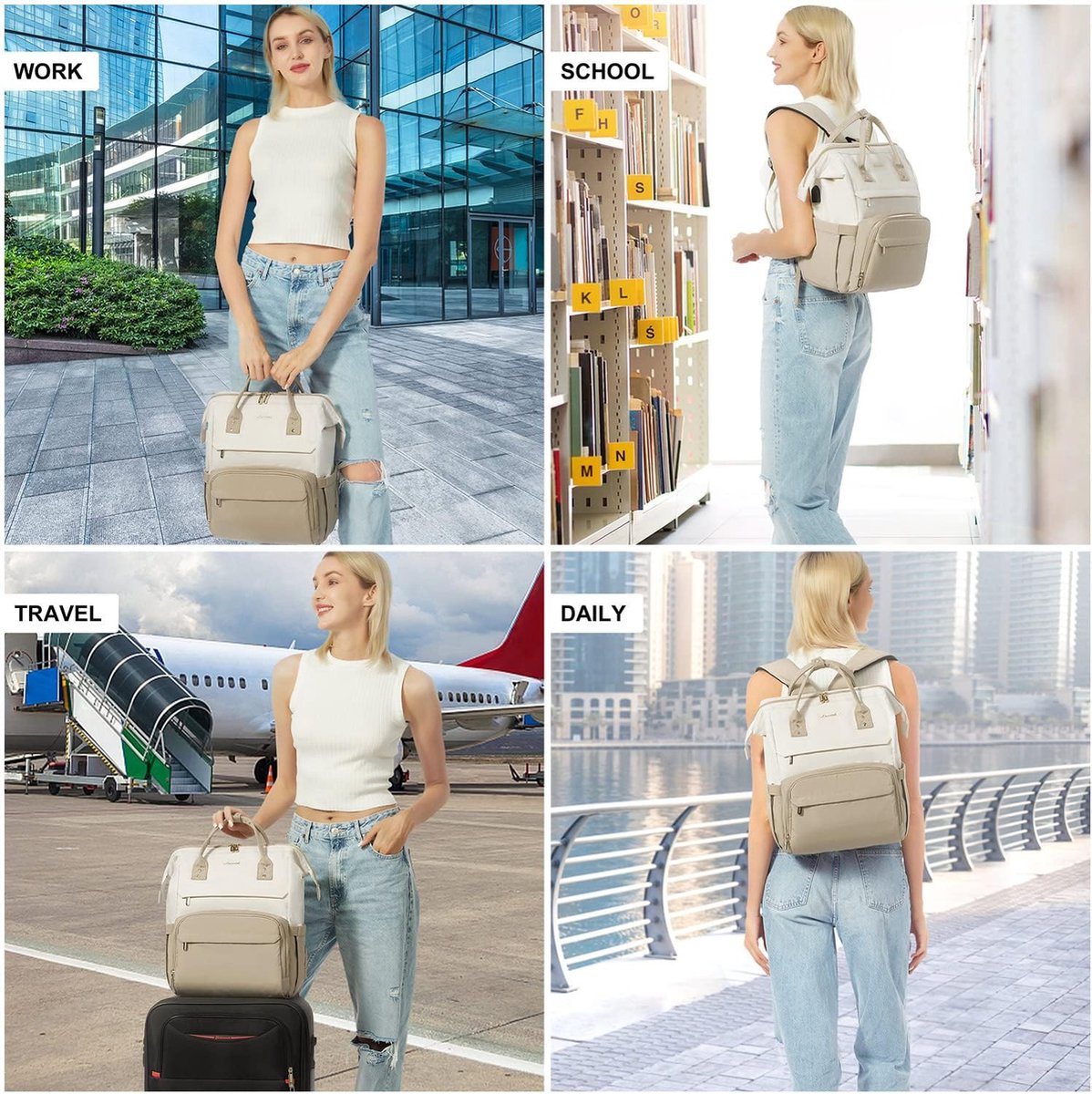 Laptop bag 17 inch - Beige - USB charging port - 43 × 15 × 32 - Waterproof backpack - Adult backpack