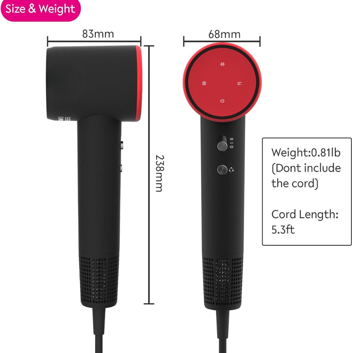 Hair Dryer - Fast Drying Hair Dryer - Magnetic Attachment - Lightweight - Foldable Hair Dryer