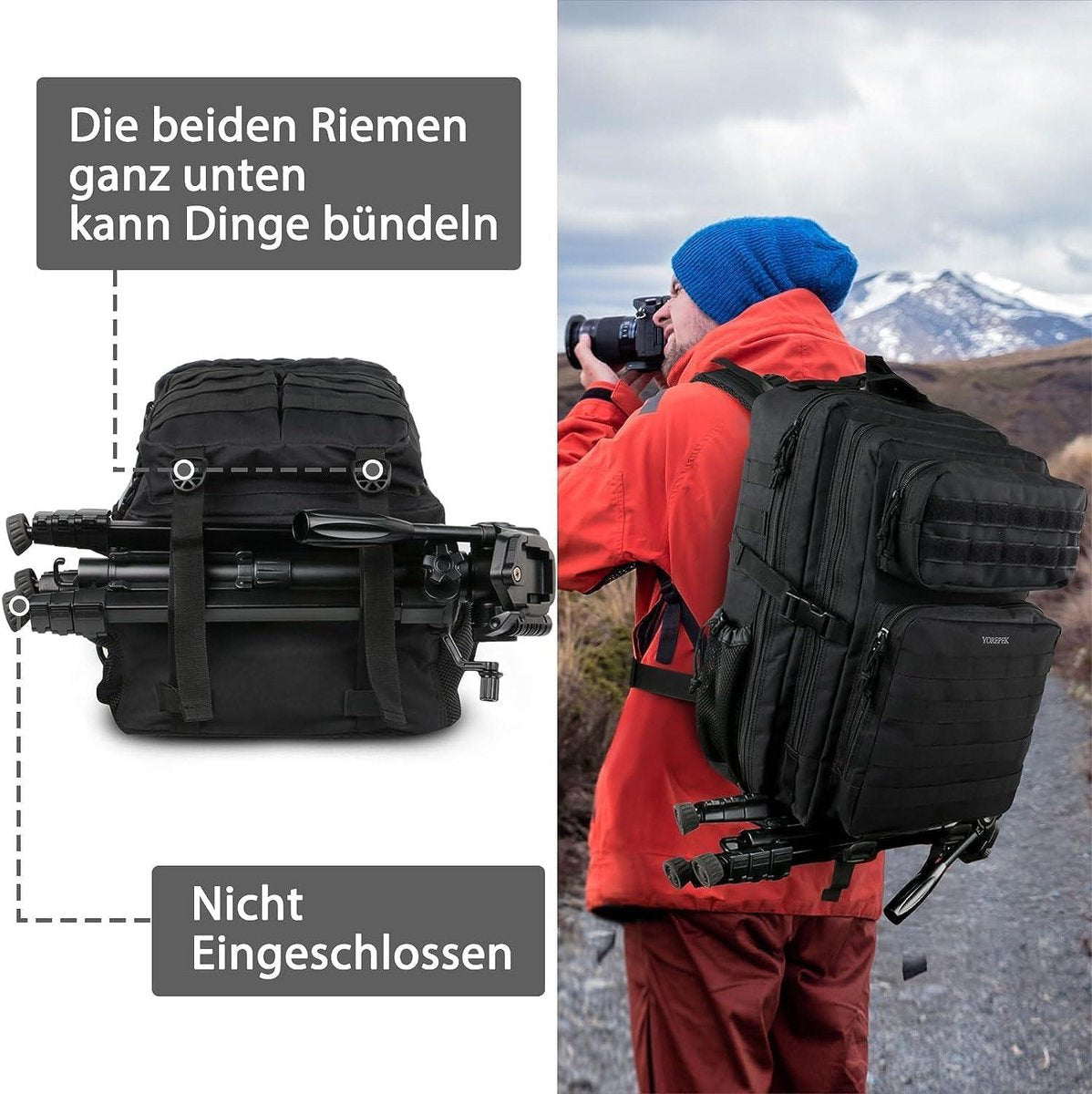 Tactische Militaire Rugzak 45L Grote Capaciteit Molle Waterdichte Survivalrugzak Outdoor Sport Heren Dames Wandelen Reizen Vissen Kamperen Klimmen Zwart Rugzak