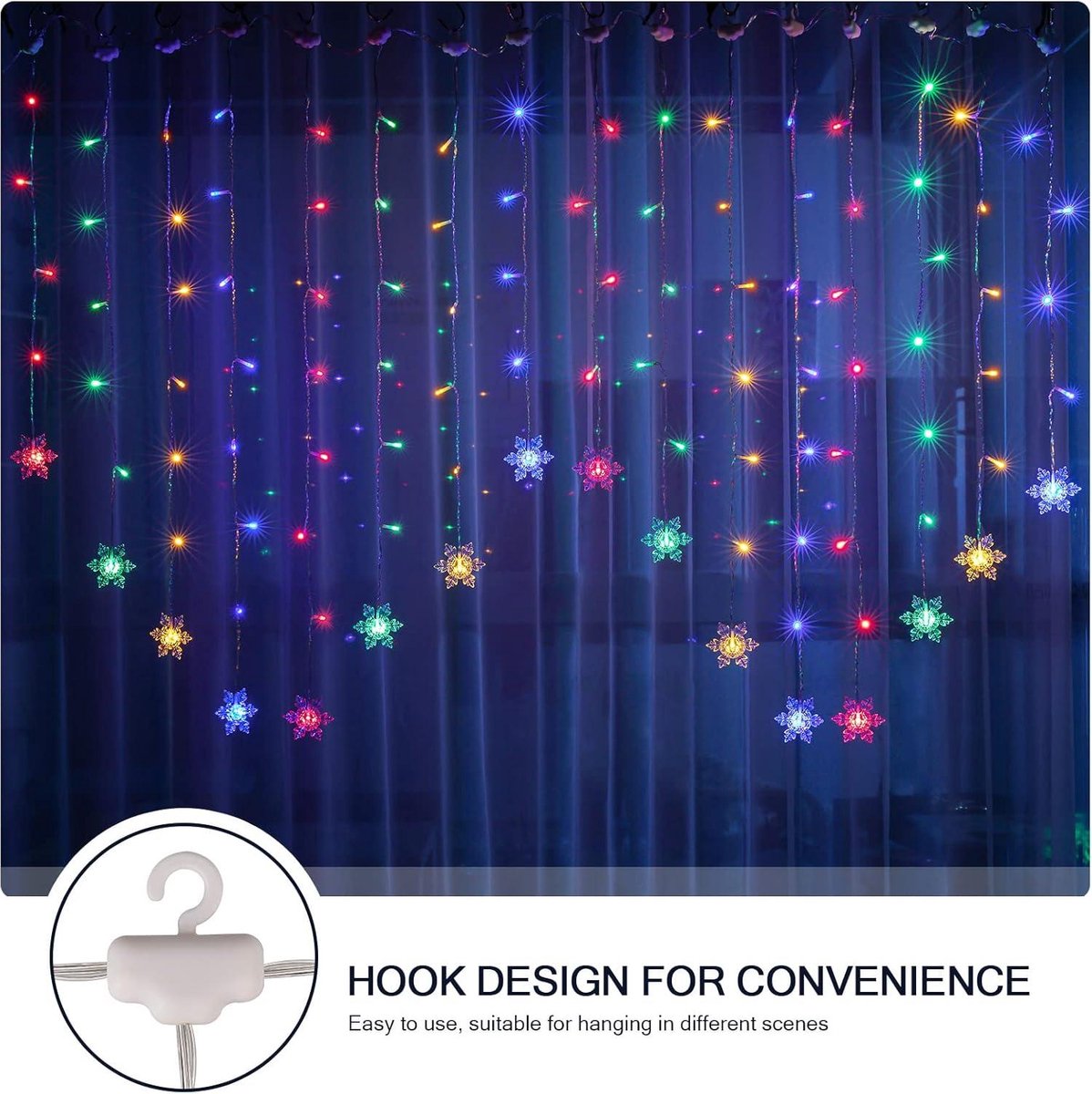Christmas Lights Window 2 meters x 1 meter - 104 LEDs - Snowflake Light Curtain - Fairy Lights for Indoors - Parties or Bedroom