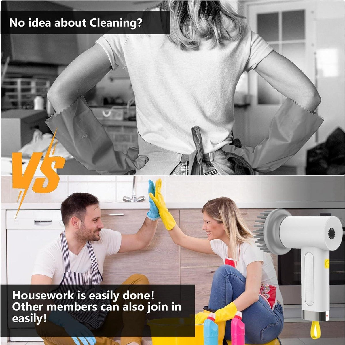 Electric Power Scrubber Cleaning Brush - 3 Brushes - Waterproof - Kitchen Bathroom Tiles
