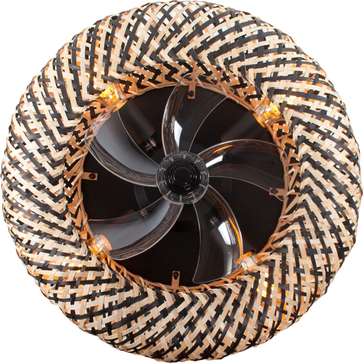 Ceiling fan with light - Rattan natural / black Ø 50 cm