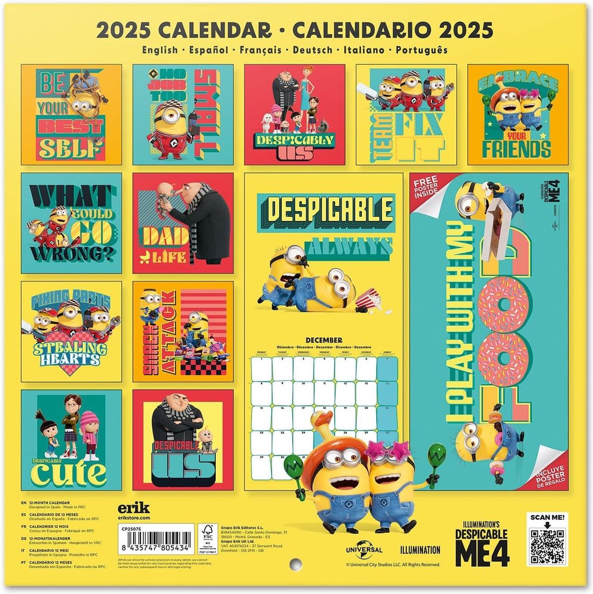 Gru My Favorite Villains 2025 Kalender 4-Brochurekalender 30x30 cm-Fsc Gecertificeerde Wandkalender kalender 2025 maandkalender
