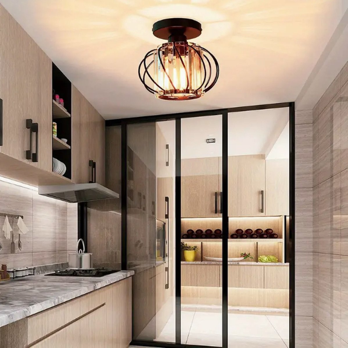 Modern Crystal Ceiling Lamp - LED Round Crystal - Chandelier - Black - Aisle or Hallway Lamp - Crystal Led Lamp - Ceiling Light