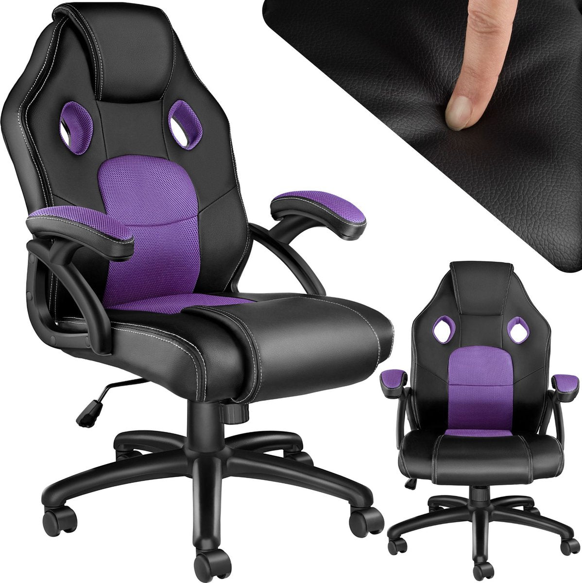 tectake® - Gaming bureaustoel - Luxe bureaustoel kantoorstoel - Racingstoel gamestoel Mike - Zwart/paars