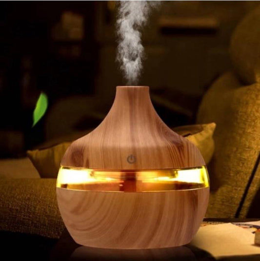Aroma Diffuser - Klein - Geurverspreider - Luchtbevochtiger - USB Oplaadbaar - 7 Kleuren LED Licht - Donkerbruin - Incl. 5 Filterstaafjes, Oogmasker