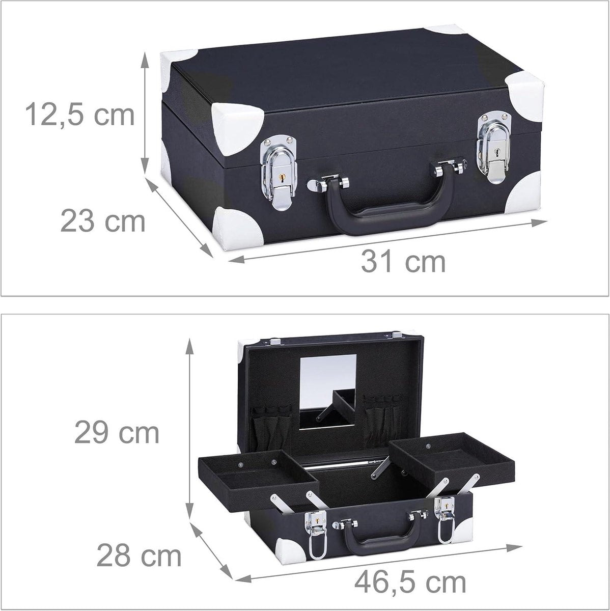 Make-upkoffer - Nagellak-schminkkoffer met spiegel - HBD 125 x 31 x 23 cm - Slot zwart/wit Nagellakkoffer