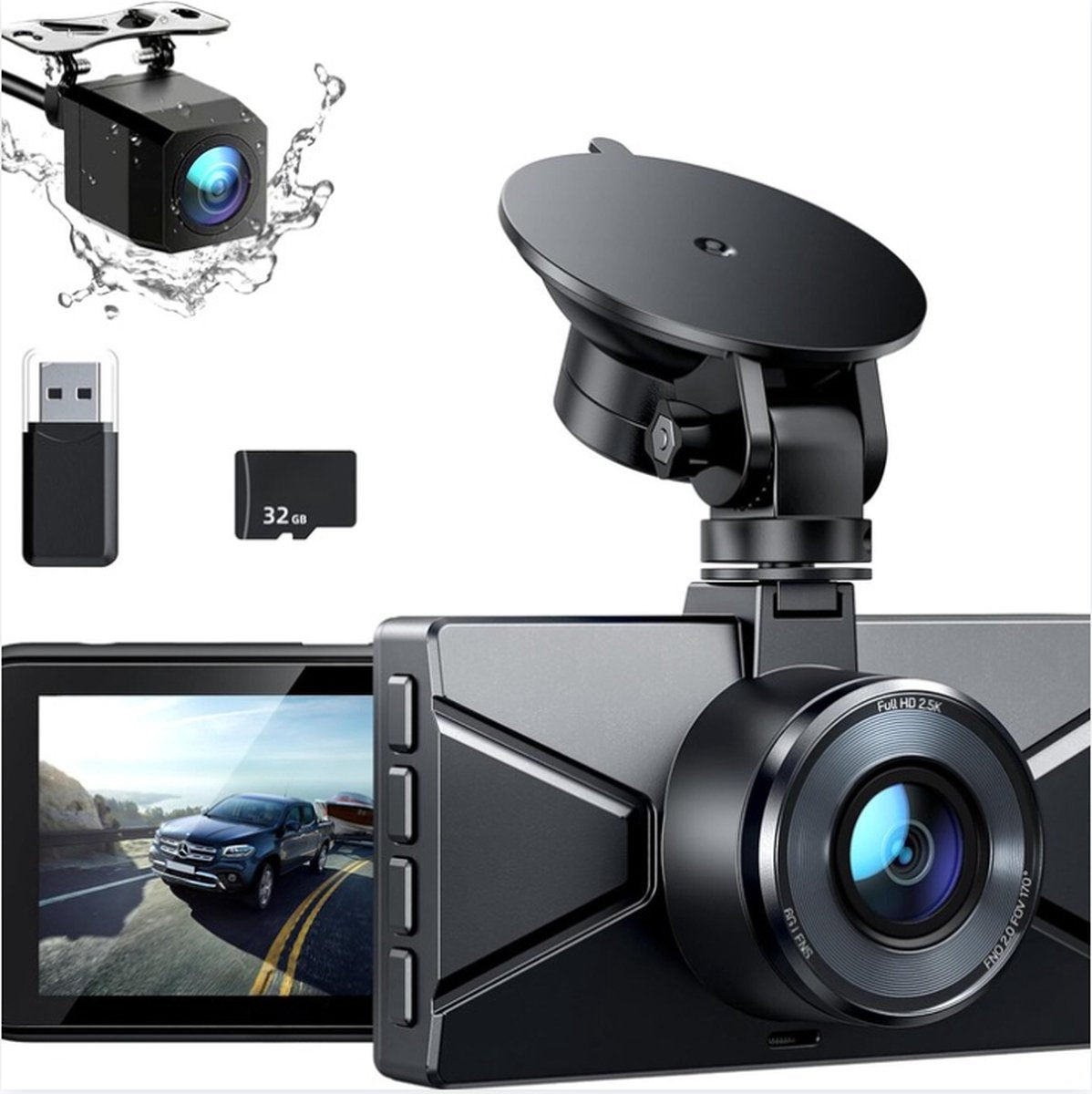 Dashcam - Beveiliging - Universele Pasvorm - Met Achteruitrijcamera - Display - Autocamera