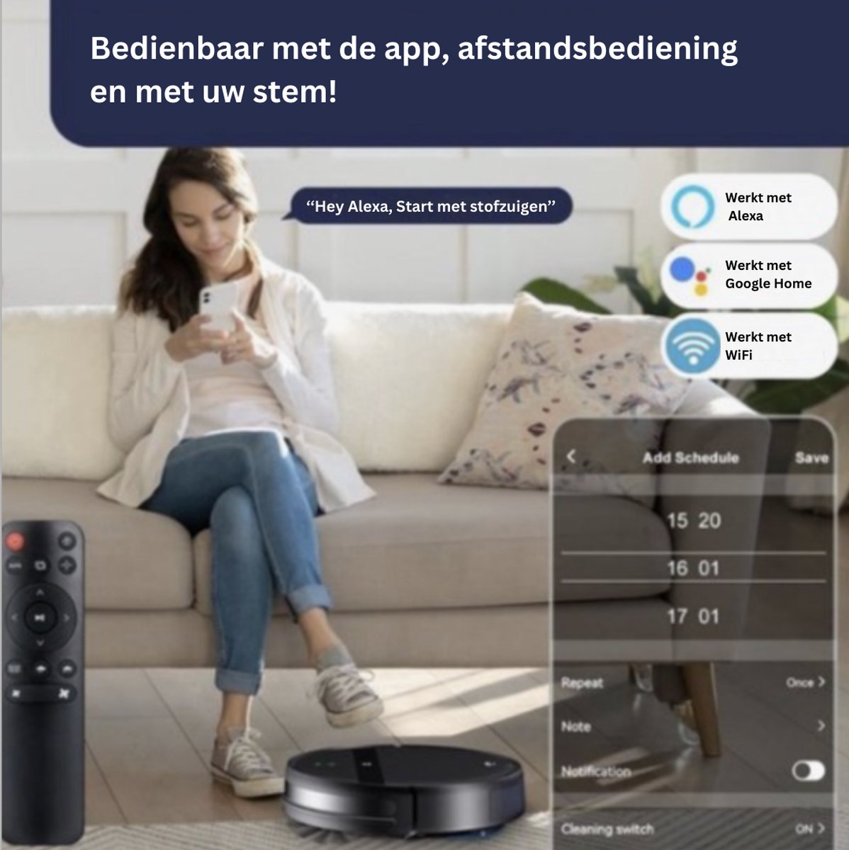 Robotstofzuiger Met Dweilfunctie - Met Laadstation - Huisdieren - 2024 Model - Zwart