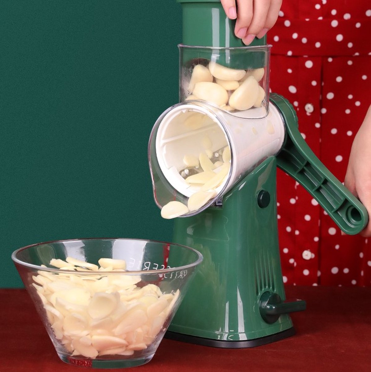Trommelrasp Groen Retro - Raspmolen Aardappelrasp - Groentesnijder