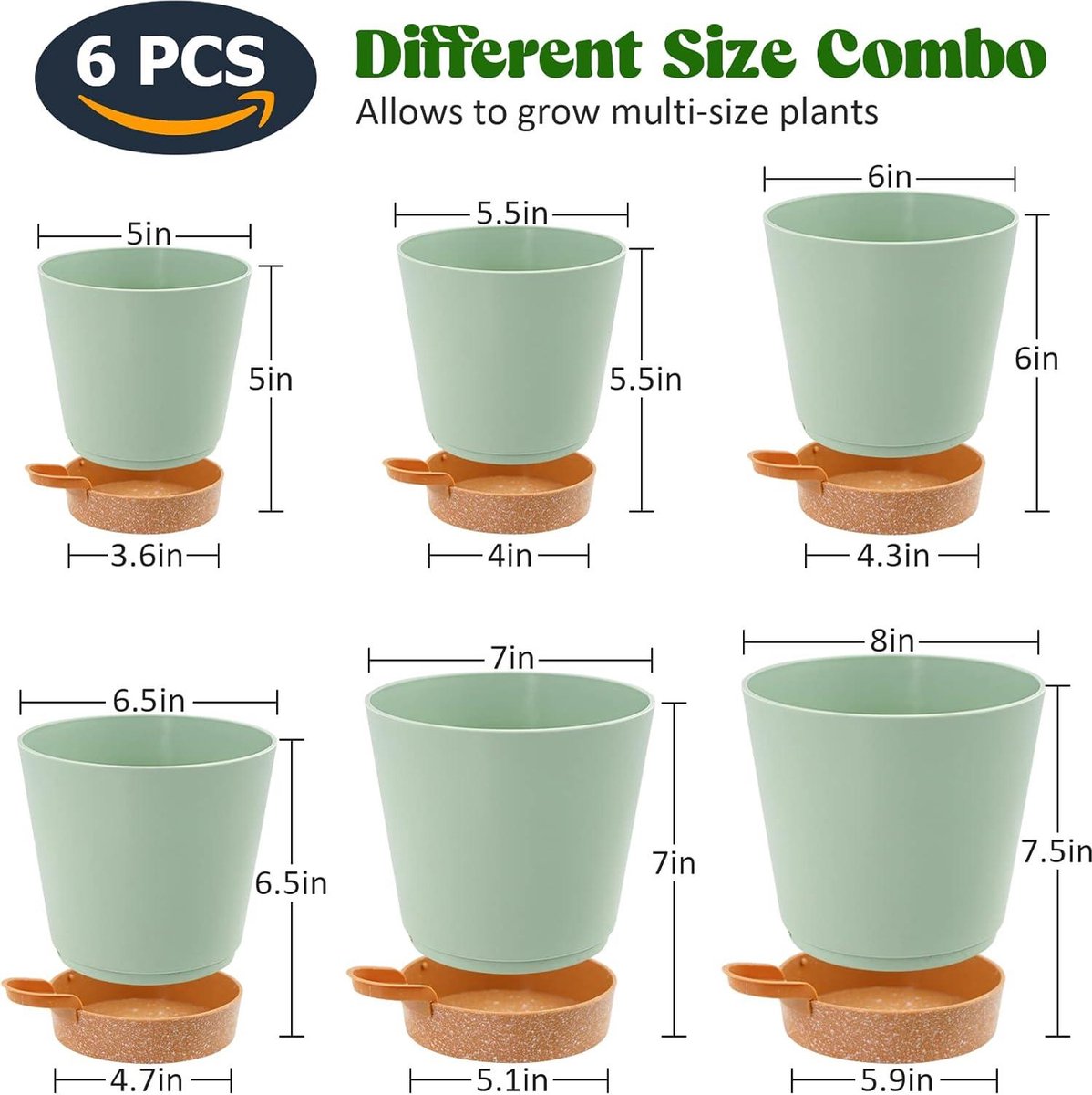 Selfwatering plantenpotten - Plastic bloempotten met afvoergaten en schotel - Binnen 20/17.5/16.5/15/14/12.5cm - Zelf water gevende plantenpotten voor kamerplanten Bloempot
