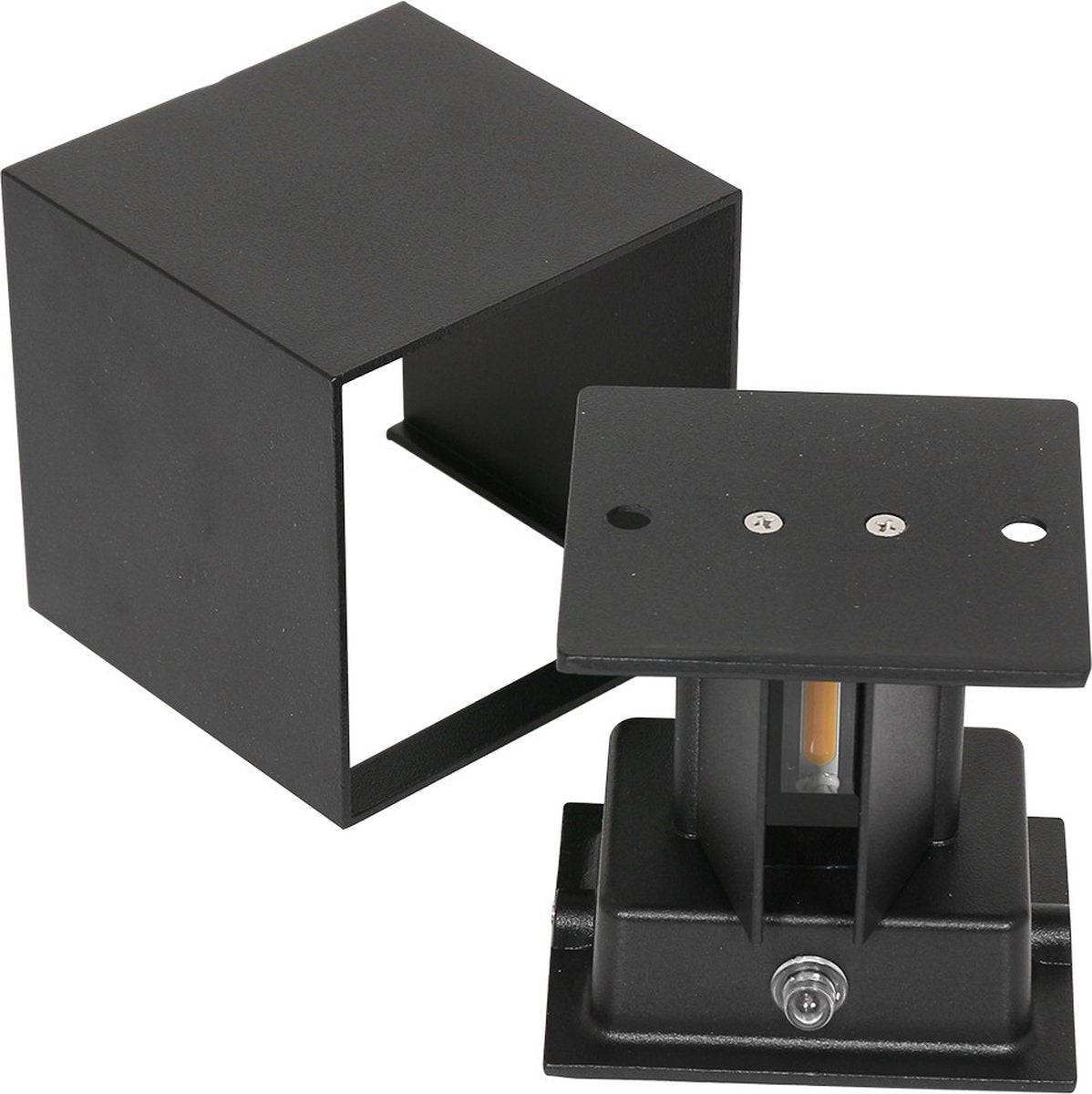 Buitenlamp dubbel met dag- en nachtsensor | industrieel | 2 led-lichtbronnen | matzwart | 10x10x9,8 cm | modern design | buitenverlichting