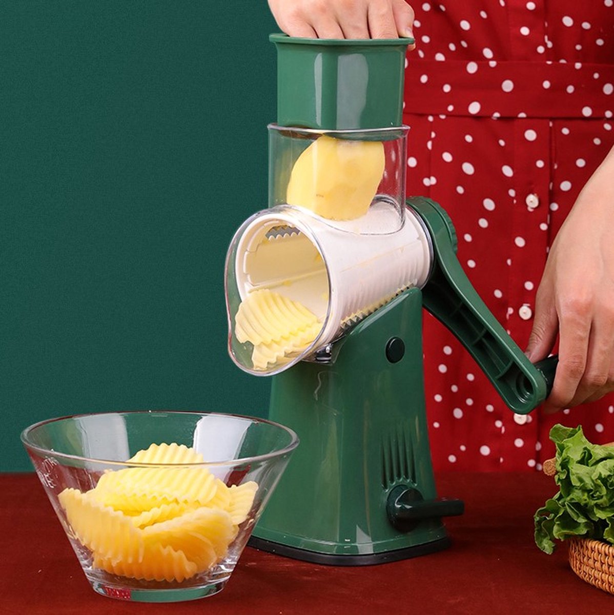 Trommelrasp Groen Retro - Raspmolen Aardappelrasp - Groentesnijder
