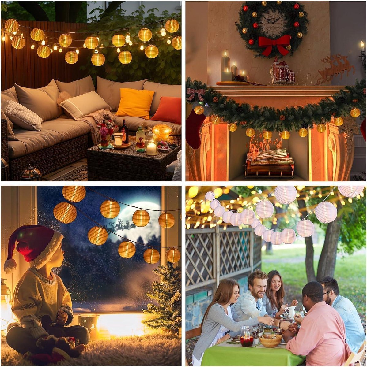 Batterij lampion lichtslinger warmwit 20 leds lantaarns voor buiten 6 m - lichtslinger voor binnen - balkon lichtslinger lampionnen buiten weerbestendig - balkondecoratie - geen