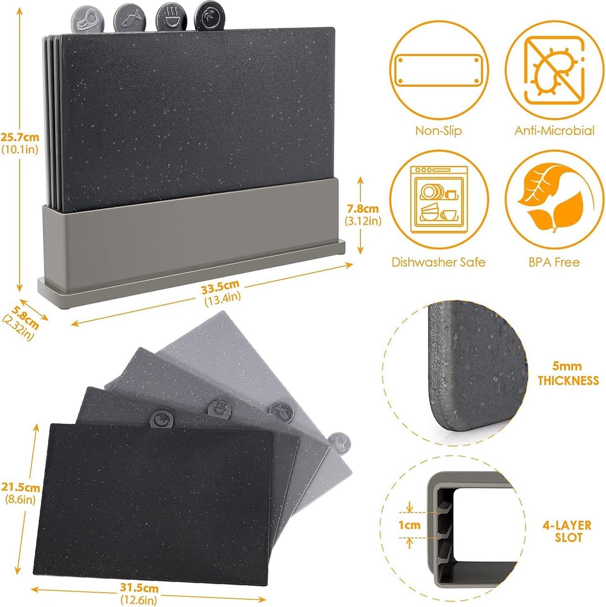 Cutting Board Set With Holder - Kitchen Utensils - Modern Design - Cutting Board - Cutting Board Set - Cutting Boards Set - Cutting Boards - Must-Have For The Kitchen!