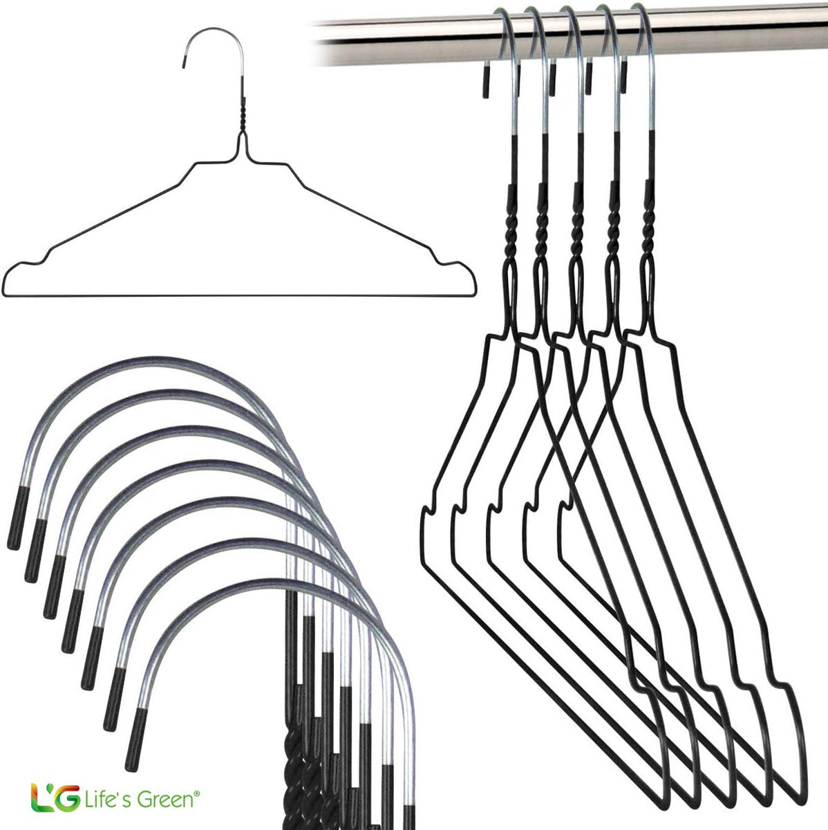 Life's Green® - Kledinghangers - 80 stuks - Kledinghanger LGS1900 - Zwart - Metaal