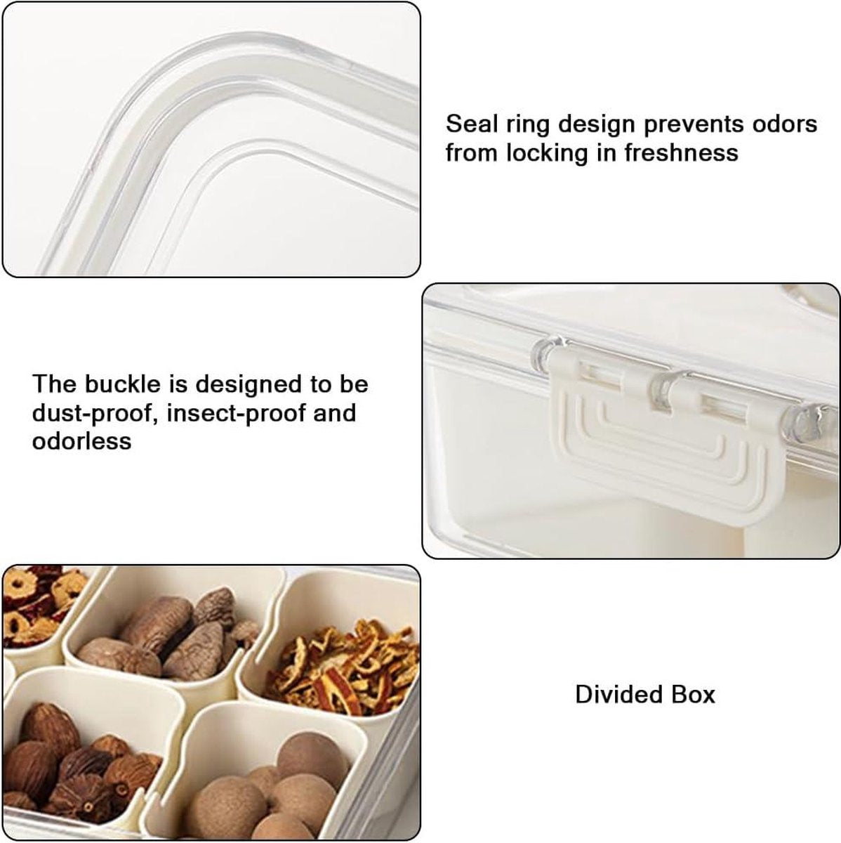 Snack tray met deksel - opbergdoos voor snacks - snackbord met 8 vakken - organizer voor kruidenpotjes - snoep, veganistisch, koekjes - noten, fruit - dip, tapaskommen (8)