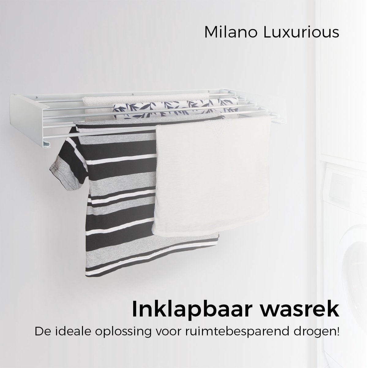 Milano Luxurious Wanddroogrek – Inklapbaar wasrek – Droogrek - Wandmontage – 100 cm - Metaal – Wit/Zilver