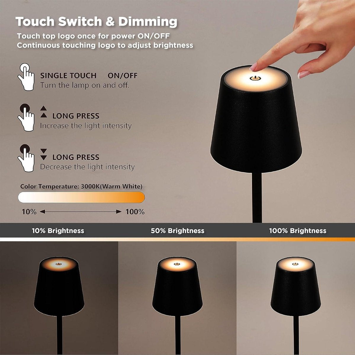 Dimbare Draadloze Waterdichte Vloerlamp voor Buiten - Oplaadbaar - 133 cm Hoog - Verstelbare Hoogte - Tafellamp - Leeslamp - Patio's Woonkamer Slaapkamer