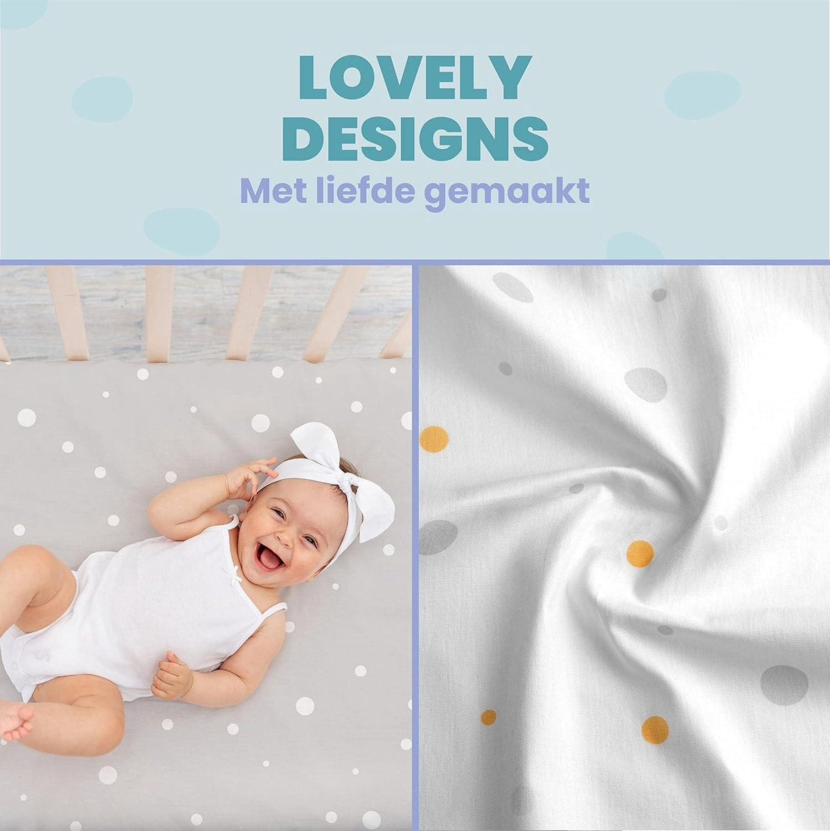 Hoeslaken Set voor Co-sleeper - Waterdichte Matrashoes - 3-in-1 - 50x83 cm - Wiegjes Ledikanten - Meisje Jongen - Grijs Patroon Co-sleeper
