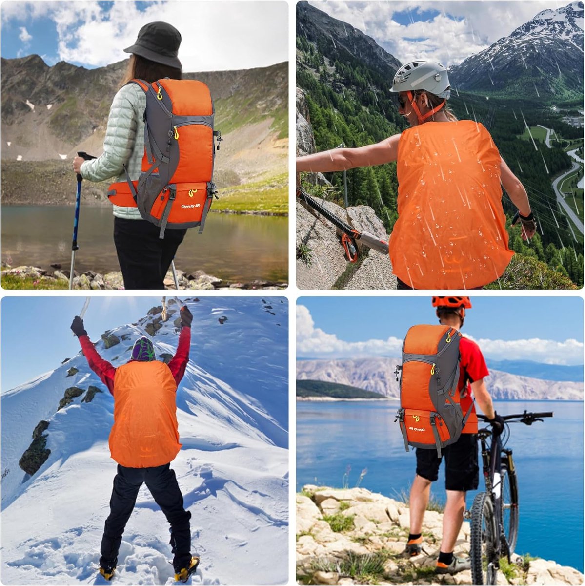 Hiking Backpack, 50L, Trekking Rucksack, Rain Cover, Travel Backpack, Waterproof Camping Backpack for Hiking, Camping, Climbing, Travel, Sports, Men and Women