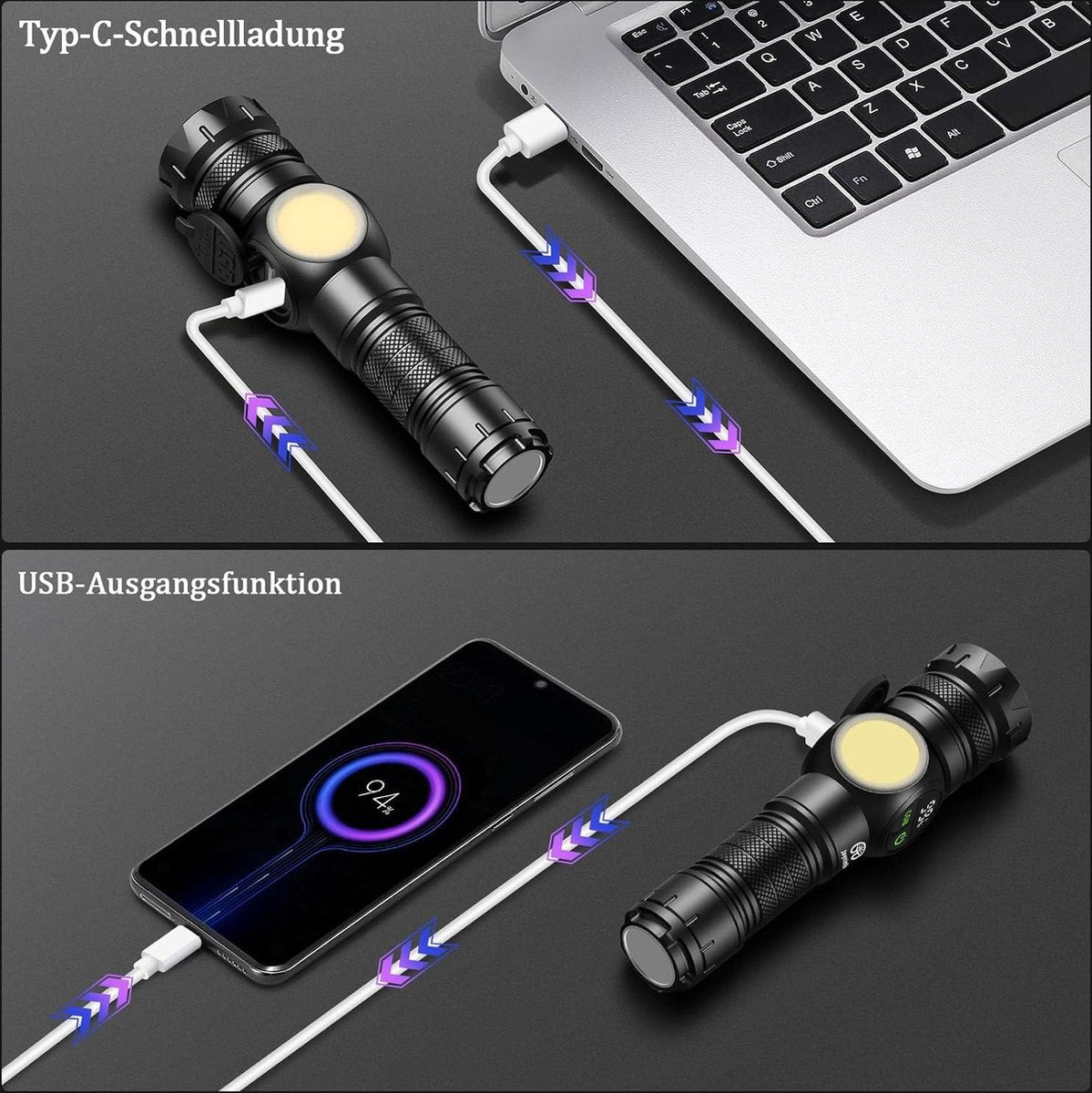 30.000 lumen magneet led zaklamp USB oplaadbaar - extreem heldere zaklamp - lcd vermogensindicator - sterke COB zaklamp - 9 lichtmodi - zoom