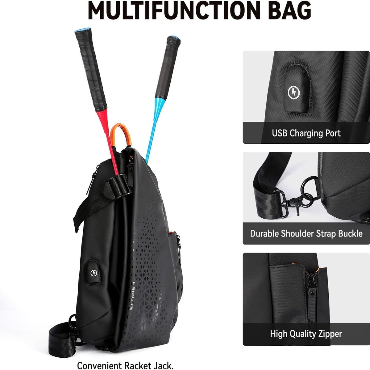 Sling Backsuck Sport Outdoor Borstzak Crossbag Schoudertas voor heren Sling Bag Crossbody Rugzak voor Camping Gym Reizen Wandelen, C-zwart (groot)