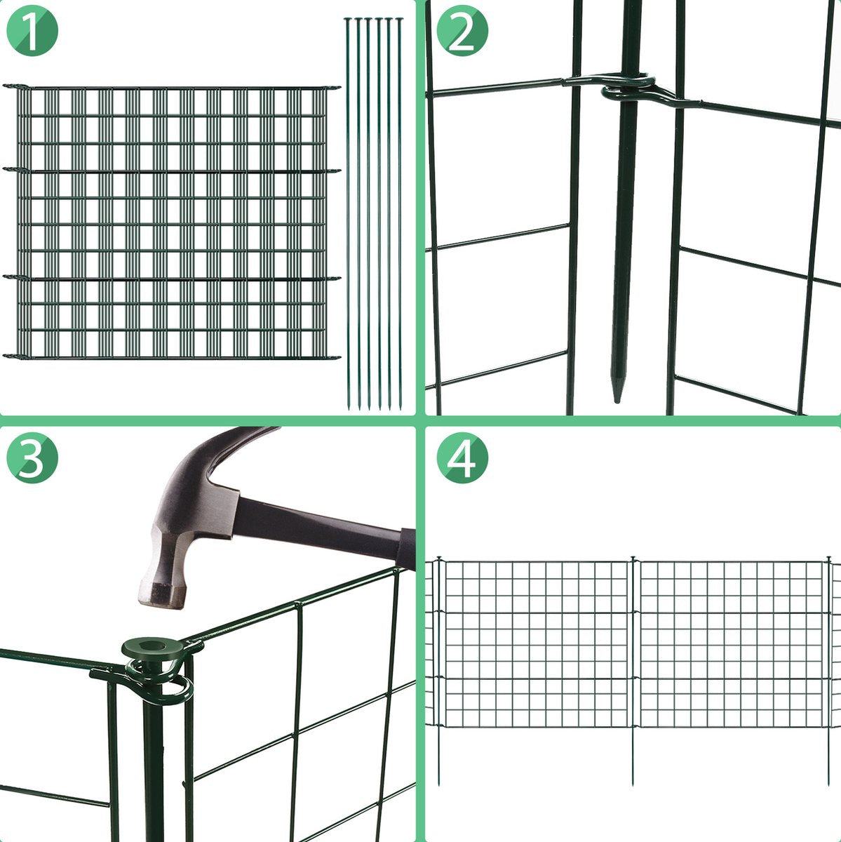 Schapenhek Vijverhekwerk Metalen Hek NIEUW 11-delig Hekwerk Metaal Tuinhek Tuinpoort GROEN Vakwerkhekwerk (Recht)