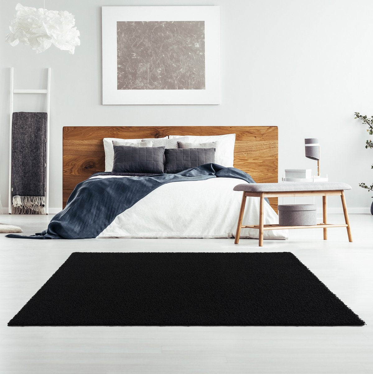 Loca Shaggy Vloerkleed Zwart - 120x170 CM - Hoogpolig Vloerkleed - Tapijt Woonkamer, Slaapkamer