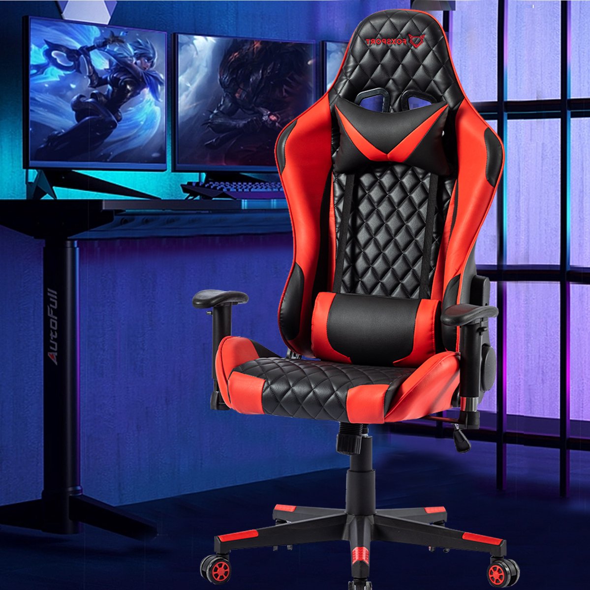 Seven Comfort - Game Stoel - Gaming Stoel - Gaming Chair - Zwart - Bureaustoel Met Nekkussen & Verstelbaar Rugkussen - Instelbare Zithoogte