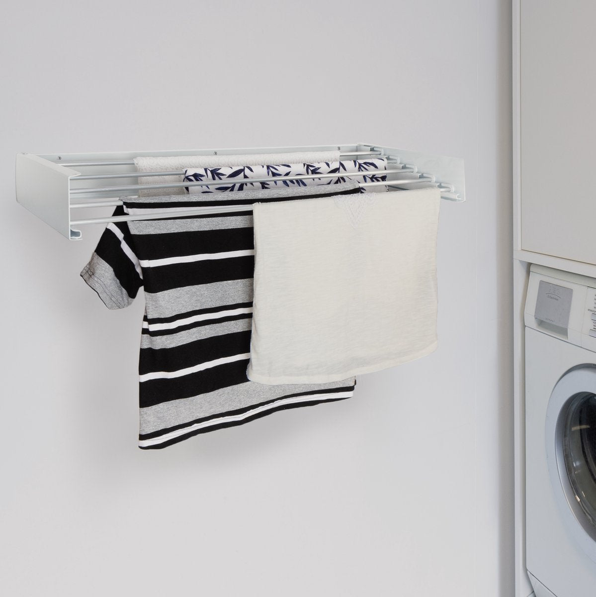 Milano Luxurious Wall-mounted Laundry Rack - Foldable Laundry Rack - Drying Rack - Wall-mounted - 80 cm - Metal - White/Silver