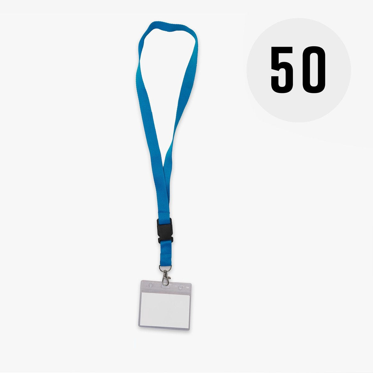 Blue lanyard with badge/pass holder, per 50 pieces