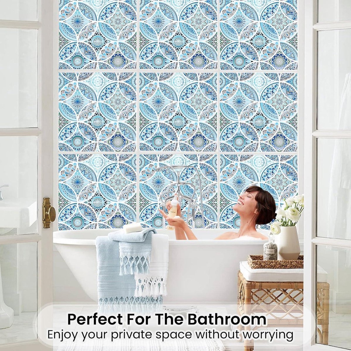 Privacy raamfolie - Niet-zelfklevende glas-in-loodfolie voor badkamer - Warmtewerend en UV-bestendig - 90 x 200 cm