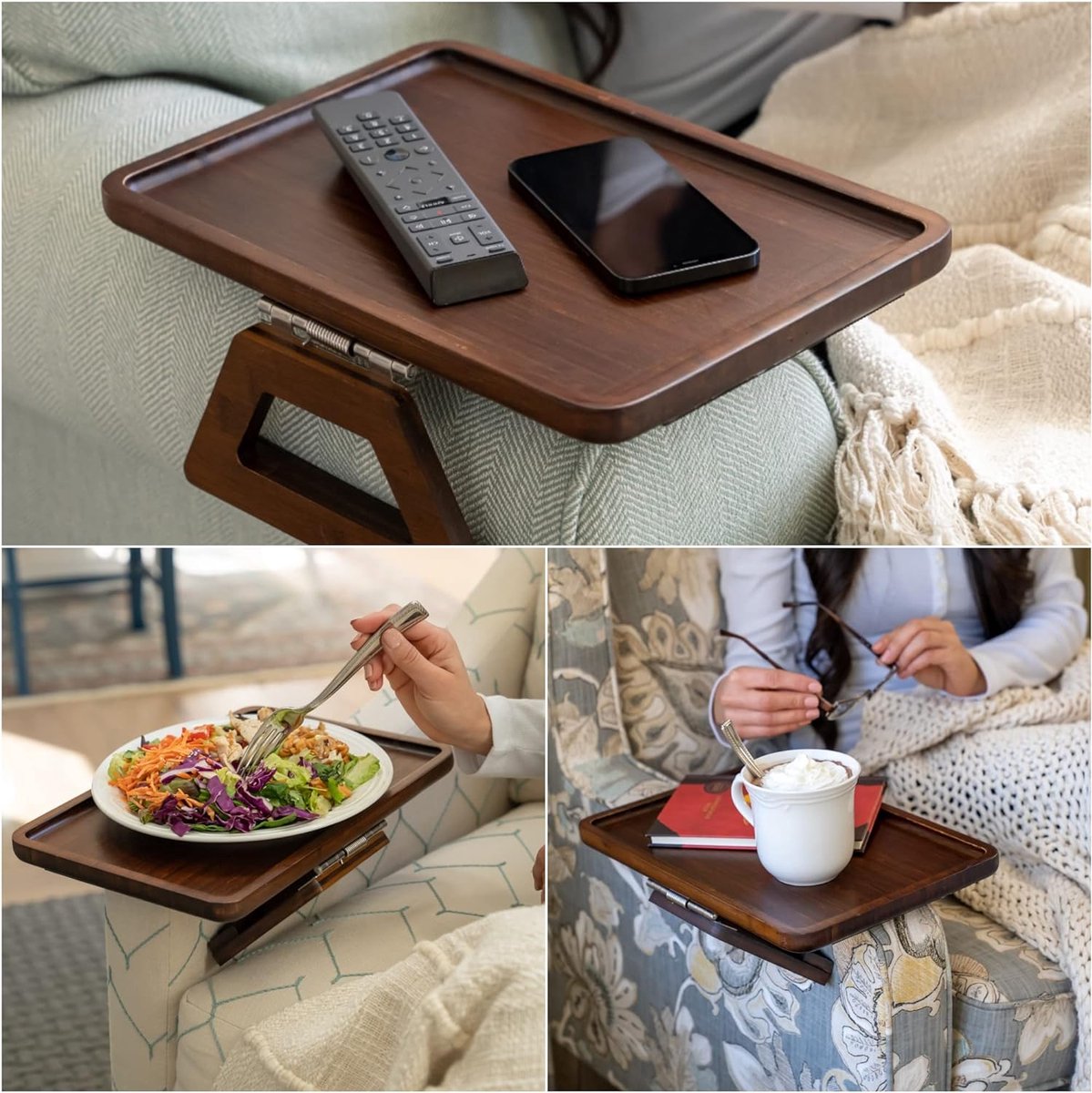 ClipOn Dienblad Rechthoekige Sofa Tafel voor Brede Banken, Bank Armleuning Tafel, Draagbare Tafel, TV Tafel en Bijzettafels voor Kleine Ruimtes, Stevige Sofa Arm Tafel voor Eten en Drinken