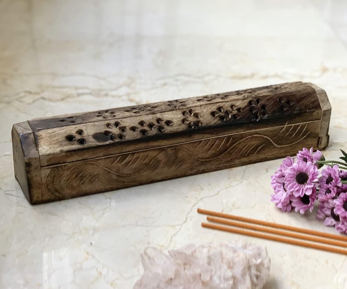 Incense Holder / Wooden Stick & Cone Burner Holder Coffin - Organic Eco-Friendly Ash Catcher - Agarbatti Holder For Meditation Yoga