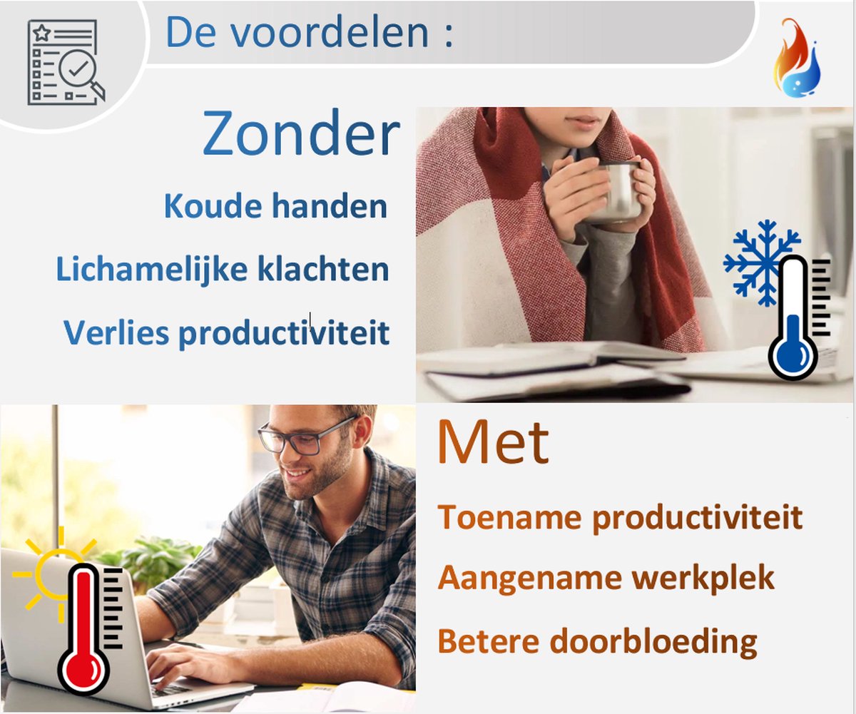 Gothermo® Verwarmde infrarood bureauonderlegger zwart / muismat / bureauverwarming / verwarmingsmat / bureaumat - 80x33cm - touchpad met verstelbare temperaturen - warme handen en voeten