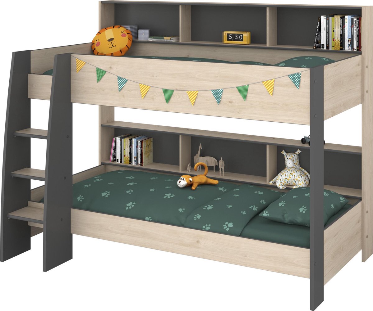 Parisot Stapelbed Leo - Eiken/Grijs – 90x200