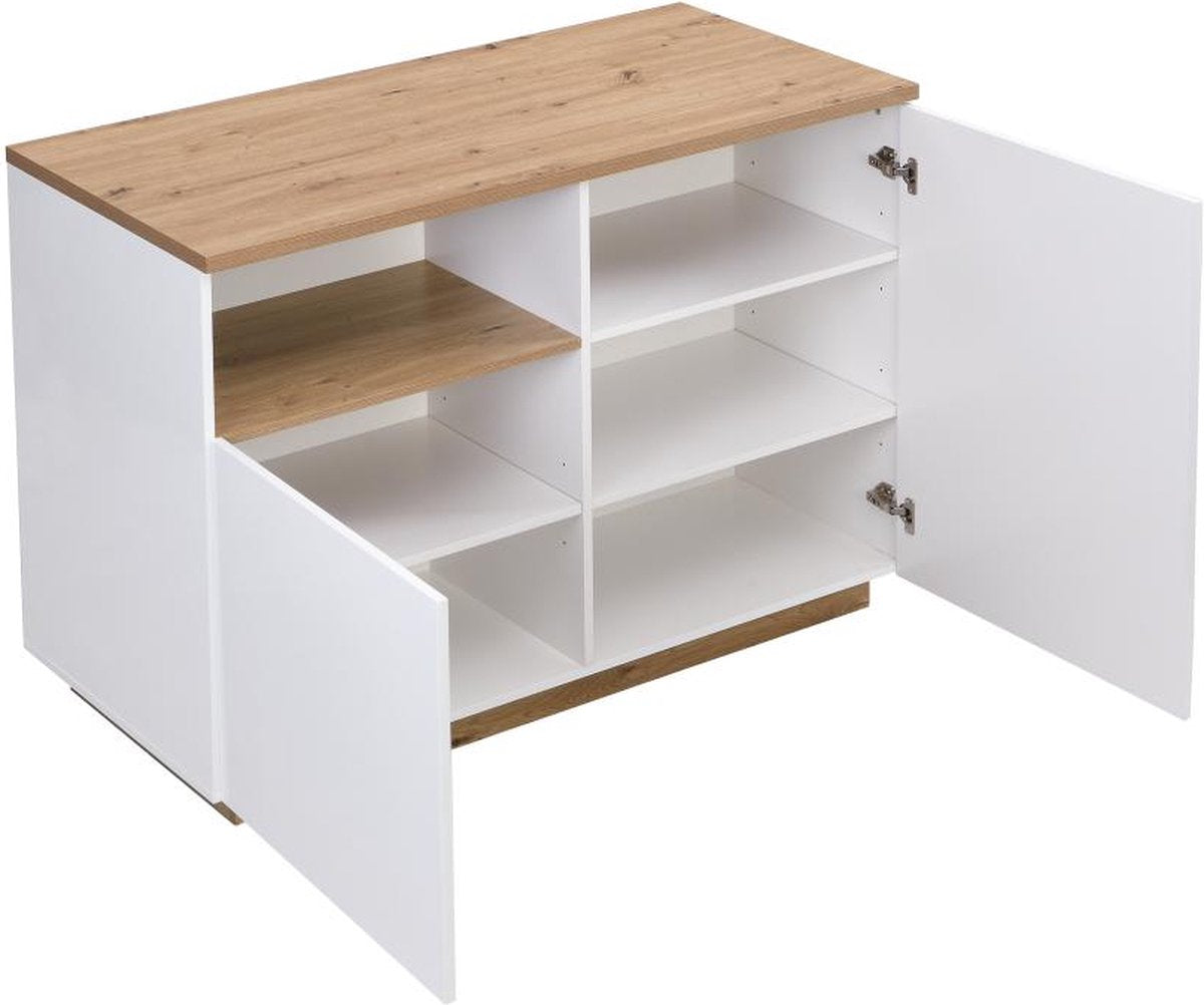 Vente-unique Keukeneiland met 2 deuren en 1 nis van MDF - Naturel en wit - CORELINA B 120 x H 90 x D 60 cm