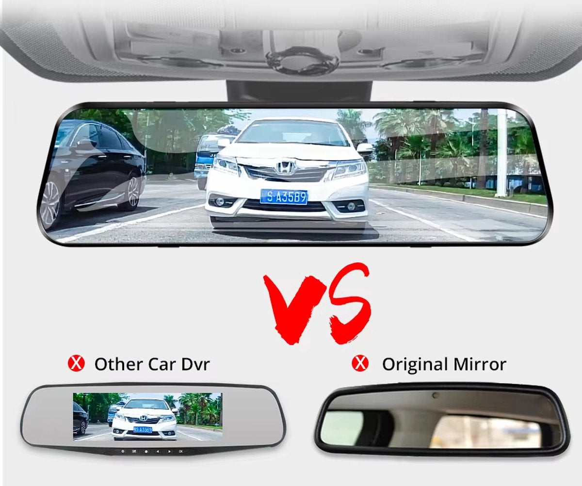 Dashcam met achteruitrijcamera - 4K - 10 inch - IPS-touchscreen - Spiegelcamera voor auto - Touchscreen - Videorecorder - Achteruitkijkspiegel - Dashcam - Voor- en achtercamera - Spiegel - Bewegingsdetectie en parkeerstand