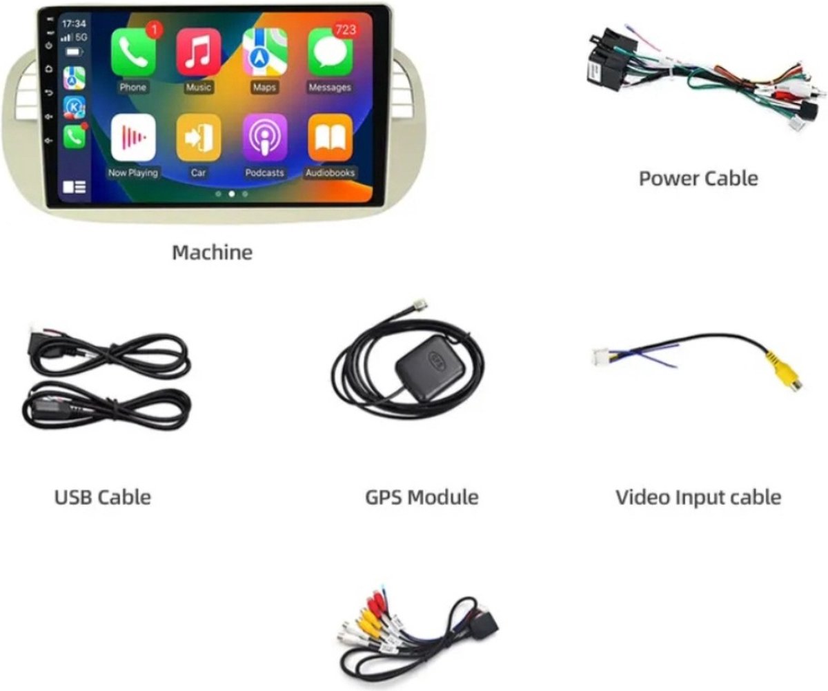 Fiat 500 ( WIT ) 2008 - 2014 | Autoradio met Navigatie | Carplay & Android auto | Android radioscherm | 2008 2009 2010 2011 2012 2013 2014