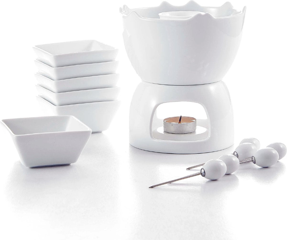 Kaasfondue Set – Chocoladefondue - Chocolade Fondue - Pan - Keramisch - 500Ml - Wit