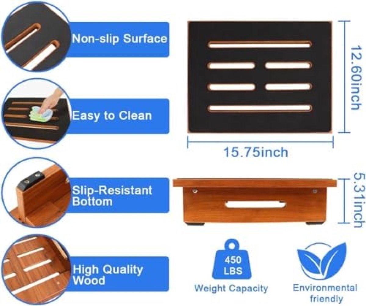 Een houten opstapkruk voor volwassenen en senioren, met antislip rubberen pad, voor binnen en buiten, 250 kg, draagbare houten opstahulp voor badkamer, keuken, nachtkastje en meer (walnoot)