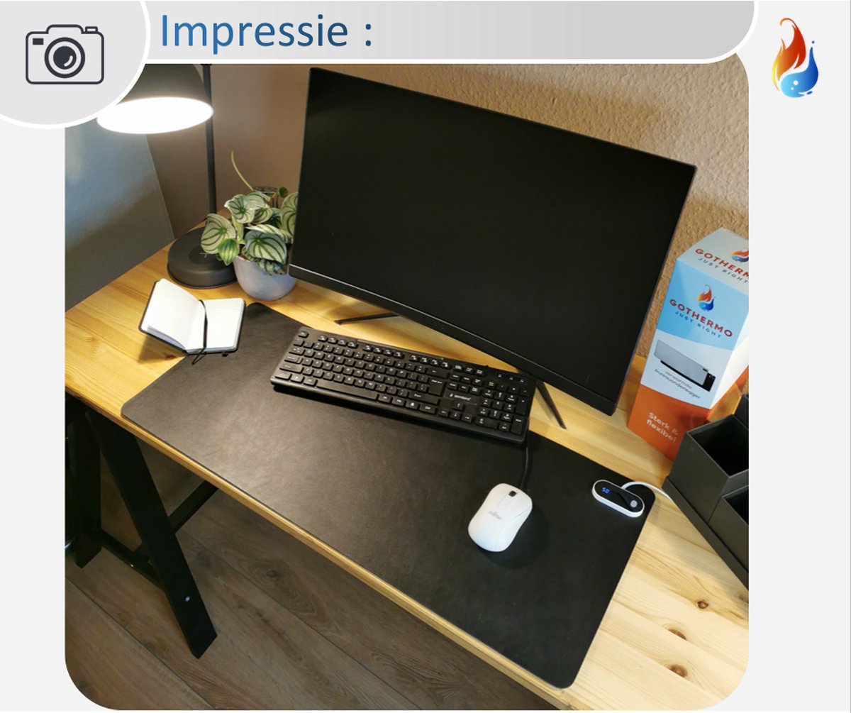 Gothermo® Verwarmde infrarood bureauonderlegger zwart / muismat / bureauverwarming / verwarmingsmat / bureaumat - 80x33cm - touchpad met verstelbare temperaturen - warme handen en voeten
