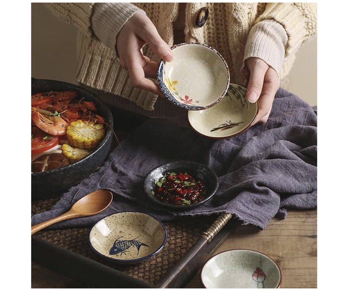 Sojasauskom, Dipkom Keramisch, Tapas Schalen, 6 stuks Mini-schaaltjes Keramisch, Snackkommen set, Sushi Soja Dompelkom, Dip Pinch Bowl Set