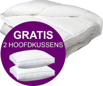Dekbed (Winter & Herfst) + 2 Hoofdkussens - Tweepersoons - 200x200 cm - Wit - Set