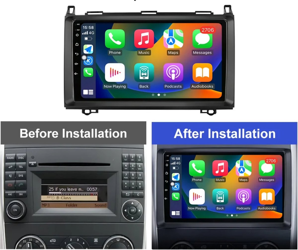 Mercedes-Benz | 4GB & 64GB | A B V Sprinter Klasse | W169 W245 W639 W906 Vito, Viano en VW Crafter | 2005 - 2016 | Carplay & Android auto | Autoradio met navigatie | Radioscherm | 2005 2006 2007 2008 2009 2010 2011 2012 2013 2014 2015 2016 | B200